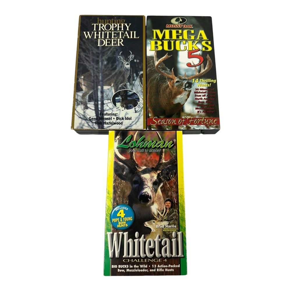 Lot of 3 Whitetail Deer Hunting VHS Tapes Mossy Oak Mega Bucks Lohman Challenge